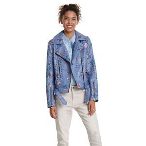 Desigual Women’s Nassau Faux Leather Floral Embroidered Biker Jacket SZ 36